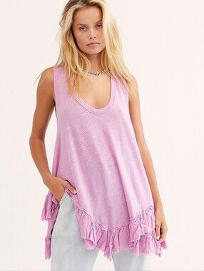 Wee The Free Shimmy Saaha Ruffled-Hem Sleeveless TNk Xs